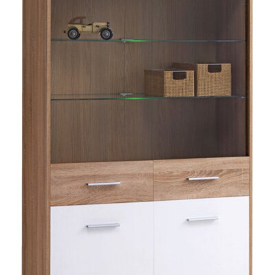 Vitrina Typhoon High hrast/bela sa LED svetlom