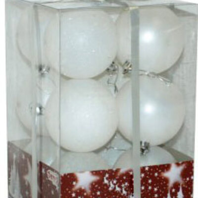 Ukrasi Za Jelku 12 komada - Kugle 8 cm bele