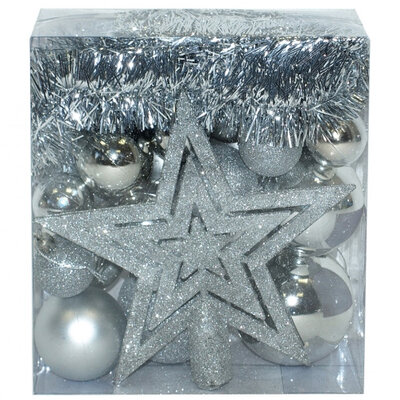 Komplet Ukrasa Za Jelku Srebrne Boje 25 kom