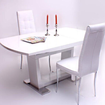 Trpezarijski Sto Na Razvlačenje ET111 Beli Visoki Sjaj