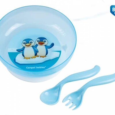 Canpol Baby činija sa poklopcem i priborom za hranjenje Pingvini 21/300
