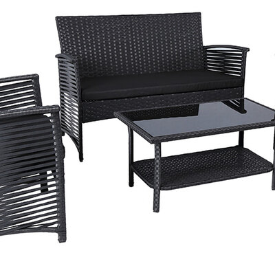 Wicker Ratan Garnitura Cordoba - 2 Fotelje, Sofa i Sto sa staklom