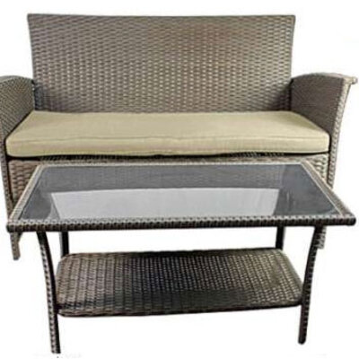 PE Ratan Garnitura Maro - 2 Fotelje, Dvosed i Sto Sa Staklom