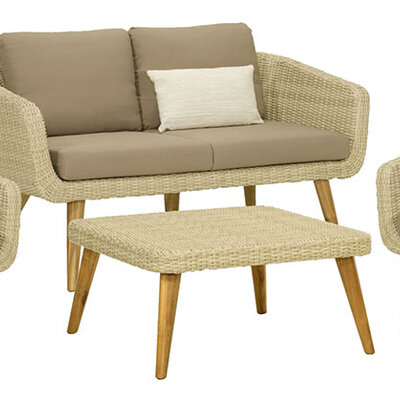 Ratan Set Trentino - 2 Fotelje, Dvosed, Sto Sa Staklom