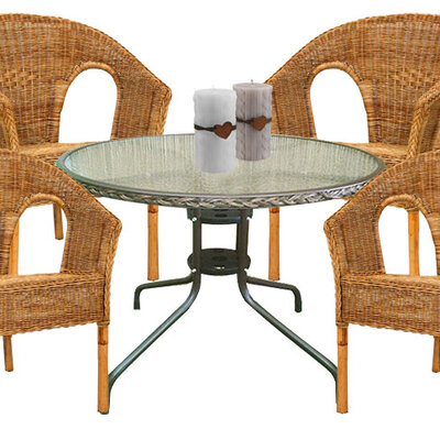 Baštenska Garnitura Radcliffe - 4 Stolice - Prirodni Ratan i Sto Sa Staklom