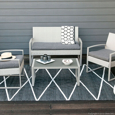 Baštenska Salon Garnitura - 2 Fotelje, Dvosed i Sto Sa Staklom - Metal - Petan