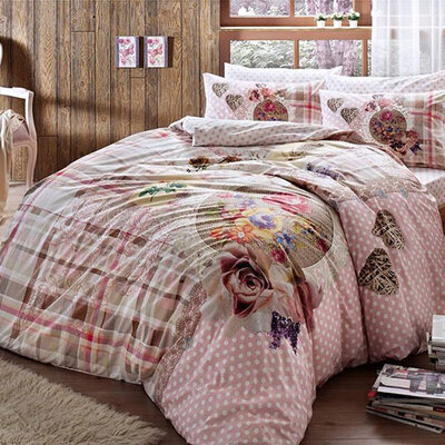 TAC Pamučna dupla posteljina Livia V1 Pembe