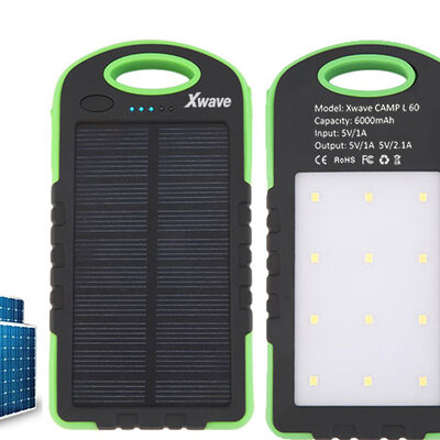 Dodatna solarna baterija za mobilne uređaje sa LED lampom 6000mAh Xwave Camp L 60 green