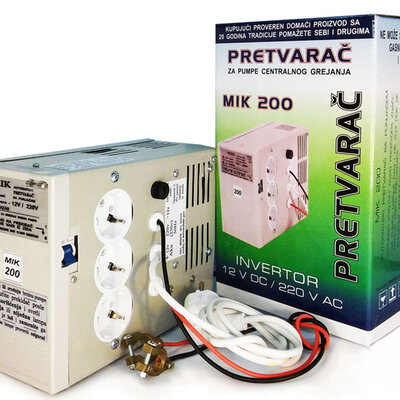Pretvarač napona sa punjačem za spoljni akumulator Ispravljač sa 12 na 220V MIK 200