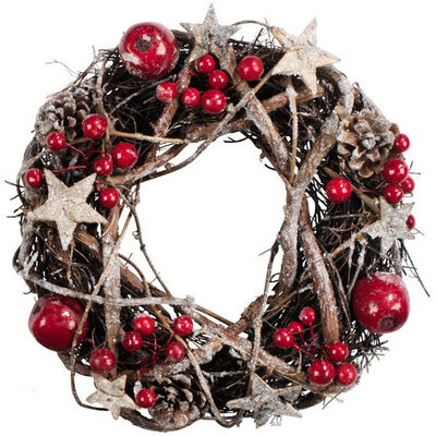 Novogodišnji venac od ratana sa crvenim ukrasima