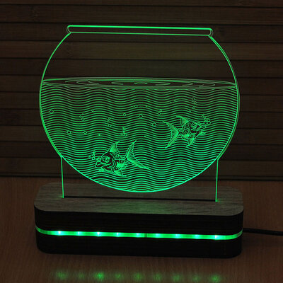 Black Cut 3D Noćna LED lampa Green Aquarium A002GREEN