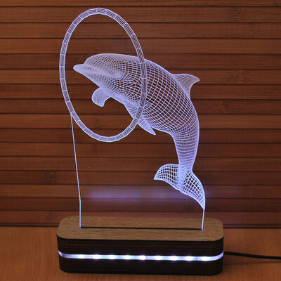 Black Cut 3D Noćna LED lampa White Dolphin A003CW