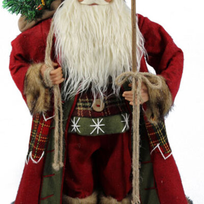 Deda Mraz Sa Štapom, Zvonom i Džakom - Novogodišnja Figura - 90 cm