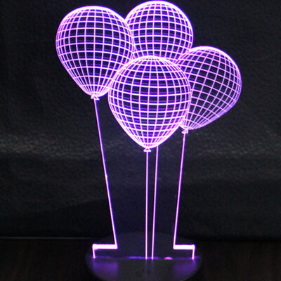 LED Lampa 3D - noćno svetlo - Illusions by Black Cut Purple Balloons