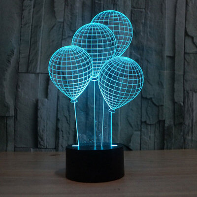 LED Lampa 3D - noćno svetlo - Illusions by Black Cut Blue Balloons