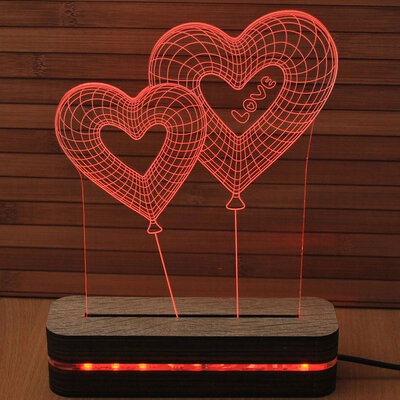 Black Cut Dekorativna 3D LED Lampa Red Hearts Love