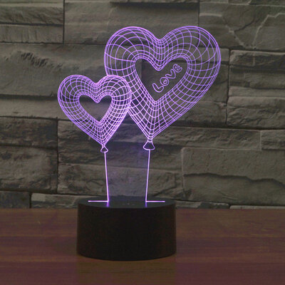 Black Cut Dekorativna 3D LED Lampa Purple Hearts Love
