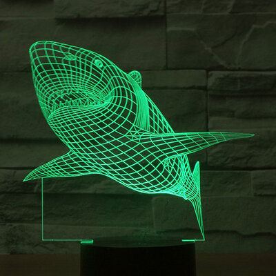 Black Cut 3D LED Lampa Green Shark