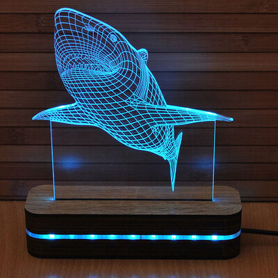 Black Cut 3D LED Lampa Blue Shark