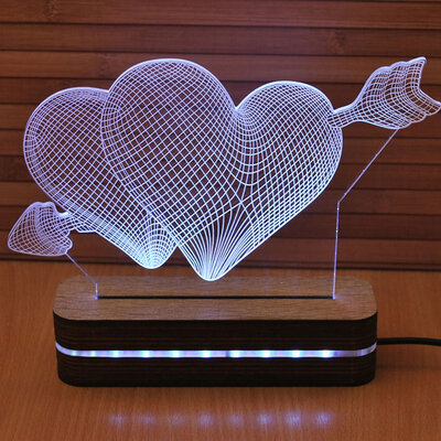 Black Cut 3D LED Lampa White Hearts