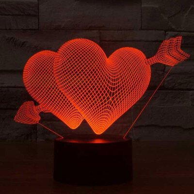 Black Cut 3D LED Lampa Red Hearts