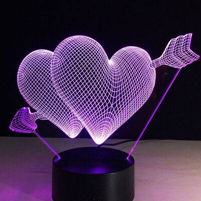 Black Cut 3D LED Lampa Purple Hearts