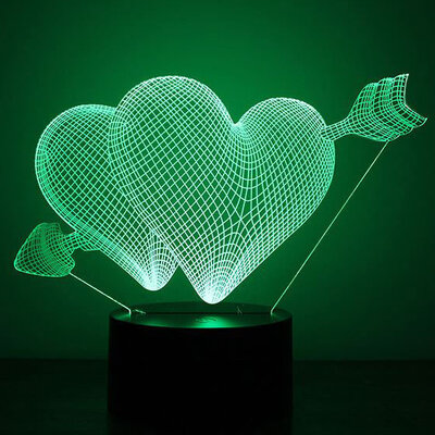 Black Cut 3D LED Lampa Green Hearts