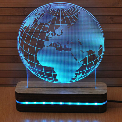 3D LED Lampa u 9 boja Black Cut Earth Multicolor