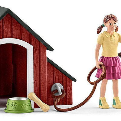 Schleich figurice Domaće životinje - Kućica za psa, pas i devojčica 42376