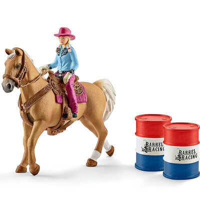 Schleich Figure Domaće životinje - Rodeo - Kaubojka na konju u trci oko burića 41417