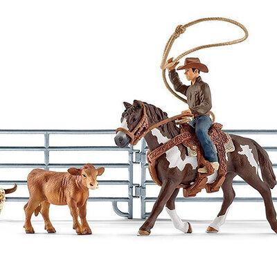 Schleich Figure Domaće životinje - Rodeo - Kauboj sa lasom na konju 41418