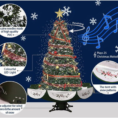 Rotirajuća Okićena Jelka Sa Snegom, Melodijama, LED Lampicama - 190 cm