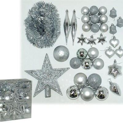Komplet ukrasa za jelku 36 komada srebrne boje