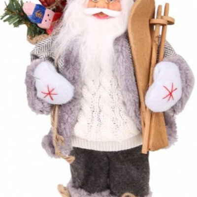 Sivi Deda Mraz sa džakom i skijama visine 60 cm