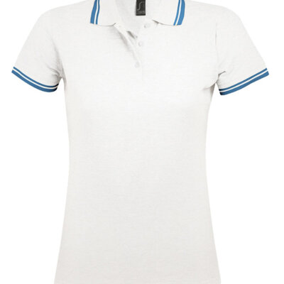 Sols Pasadena Ženska majica sa kragnom vel. S White/Aqua 00578