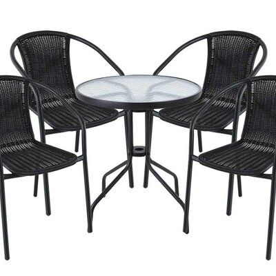 Baštenska Garnitura - 4 Stolice i Sto Sa Staklom - Sia 4 Black