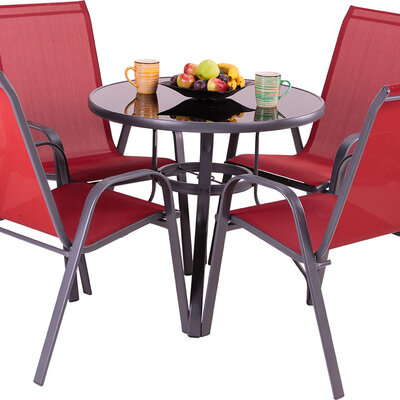 Baštenska Garnitura Como Red - 4 Stolice i Sto Sa Staklom