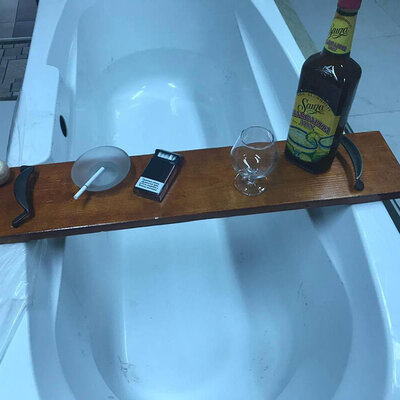 Polica za kadu od tikovine 80 cm