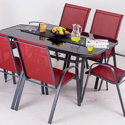 Baštenska Garnitura Metal Tekstilen Como Red - 6 Stolica i Sto Sa Staklom