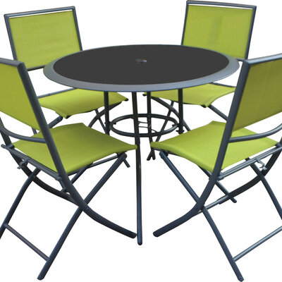 Baštenski Komplet Lipari - 4 Žute Sklopive Stolice i Sto Sa Staklom