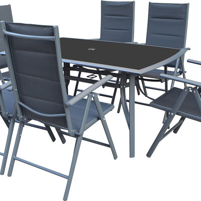 Baštenska Garnitura Sa Podesivim Stolicama - Leon - 6 Stolica i Sto Sa Staklom
