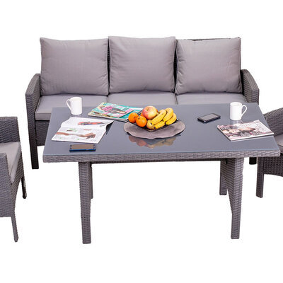 Baštenski Set Za Ručavanje - Royal Graden - 2 Fotelje, Trosed, Sto Sa Staklom