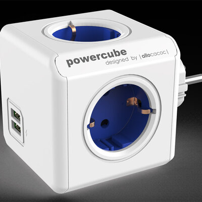 PowerCube produžni bez kabla 4 x šuko 2xUSB plava