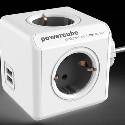 PowerCube produžni bez kabla 4 x šuko 2xUSB siva