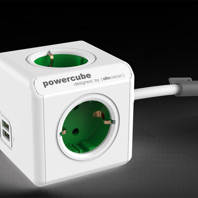 PowerCube produžni kabl 4 x šuko 2xUSB zelena
