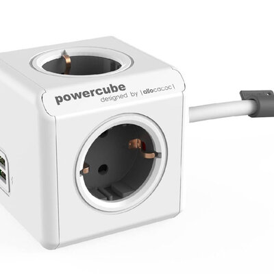 PowerCube produžni kabl 4 x šuko 2xUSB siva