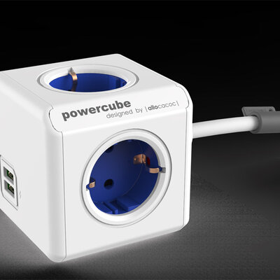 PowerCube produžni kabl 4 x šuko 2xUSB plava