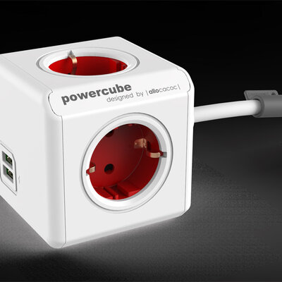 PowerCube produžni kabl 4 x šuko 2xUSB crvena