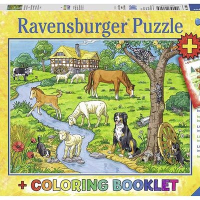 Slagalica 100 delova + bojanka - Domaće životinje na potoku - Ravensburger 13696