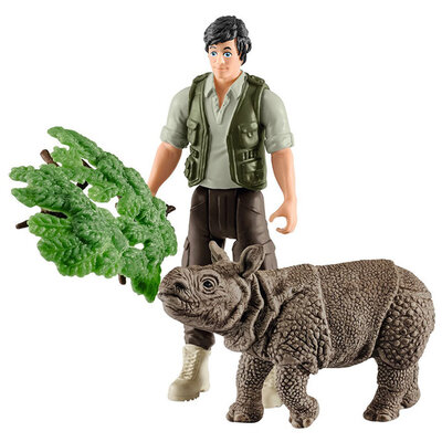 Schleich Figure Divlje životinje - Rendžer i indijski nosorog 42428